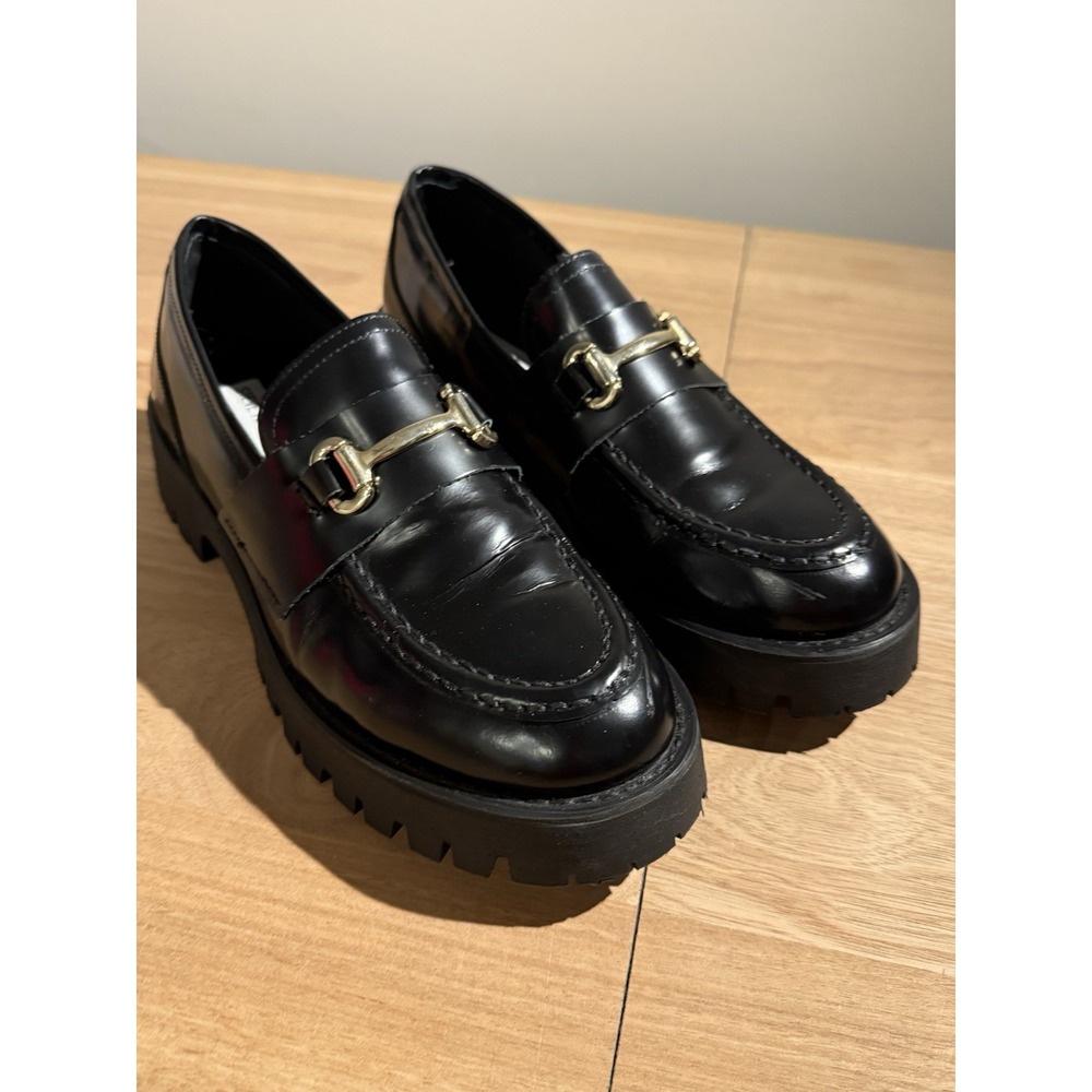 Steve Madden Lando Black Chunky Loafers Women's Size 10 Lug Sole Preppy Academia